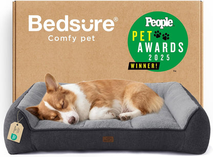 Bedsure Supportmax™ XL Orthopedic Dog Beds Large Sized Dog - Extra Thick Supportive Dogs Couch with Waterproof Washable Cover, Extra Large Comfort Pet Sofa with Soft Sherpa & Nonskid Bottom, Grey, 42"13