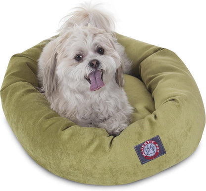 Majestic Pet 40 Inch Micro Velvet Calming Dog Bed Washable – Cozy Soft round Dog Bed with Spine for Head Support - Fluffy Donut Dog Bed 40X29X9 (Inch) – round Pet Bed Large – Pearl21