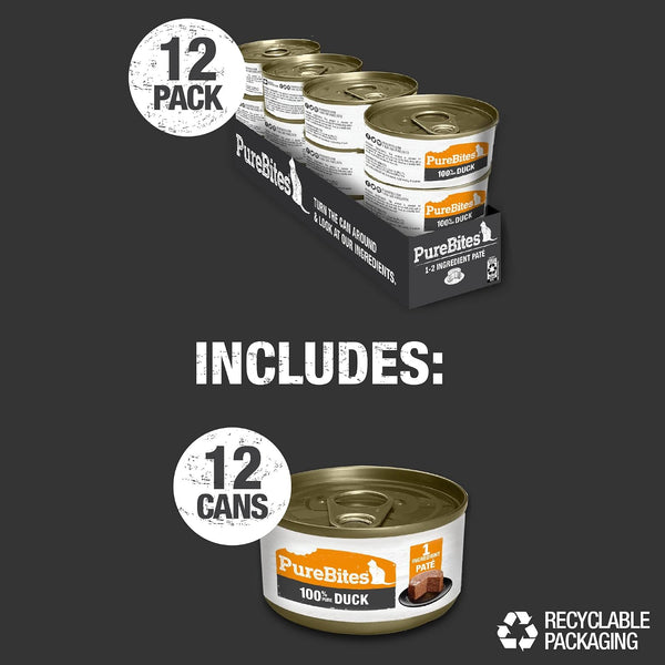 Purebites 100% Pure Duck Pate Cat Treat | 2.5Oz Can | Only 1 Ingredient | Case of 126