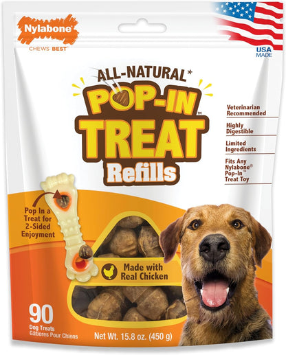 Nylabone Pop-In Treat Toy Chicken Dog Treat Refills, 90 Count | Made with Real Chicken, Fits Any Nylabone Pop-In Treat Toy, All-Natural Dog Treats, Highly Digestible, Limited Ingredients1