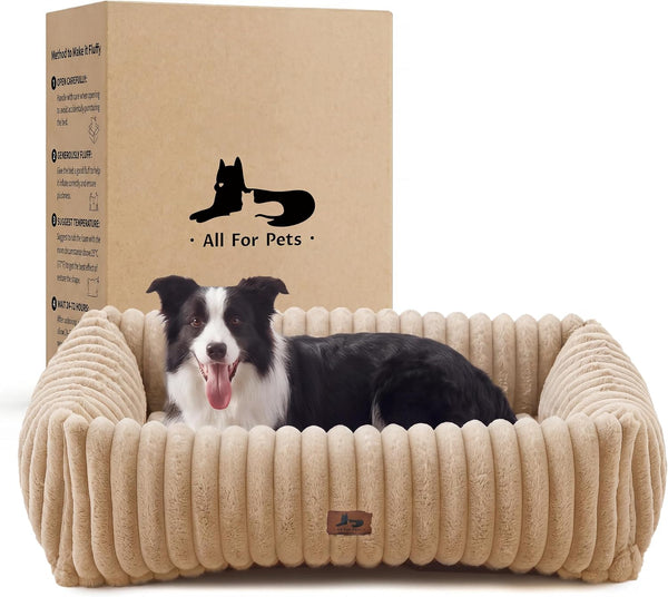 Cute Dog Bed for Small Dogs & Cats,Washable Fluffy Cat Beds for Indoor Cats, Rectangle Orthopedic Memory Foam Puppy Beds with Anti-Slip Bottom, 20 X19 X 7 Inches, Cream(20X19X6Inchs)22