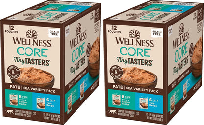 Wellness CORE Tiny Tasters Pate Variety Pack Adult Wet Cat Food, Natural, Protein Rich, Grain Free, Land Recipes, 1.75 Oz, Pack of 12 Pouches12