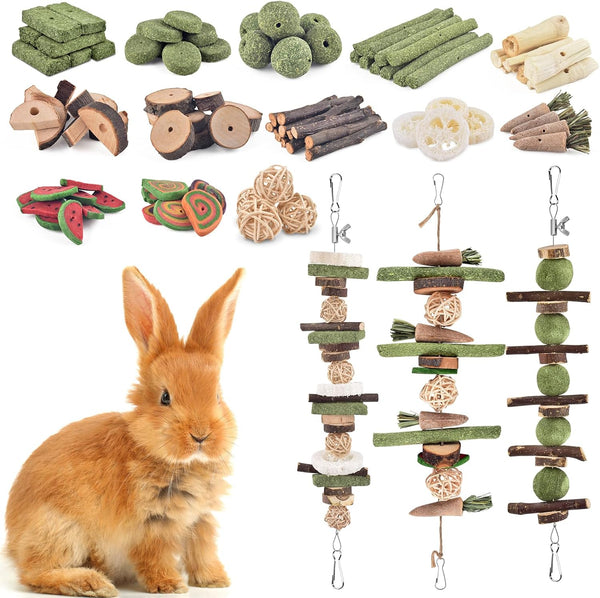 KATUMO Rabbit Chew Toys, Bunny Toys Apple Wood Grass Timothy Treat | DIY Hamster Chew Kit Bunny Teeth Care Molar Toys, Ideal for Rabbit, Guinea Pig, Chinchilla, Hamster, Squirrel, Gerbils7