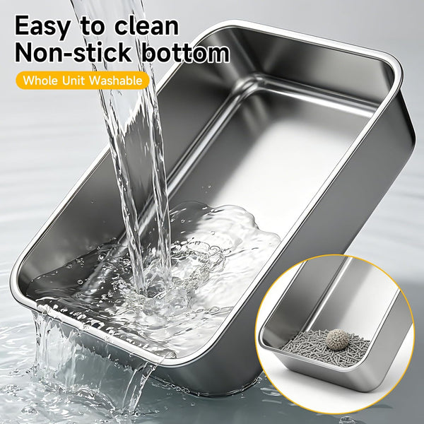 Stainless Steel Cat Litter Box with Scoop,M Metal Pan for Kittens | Metal Litter Box with High Sides & Lid, Open Top Low Entry , Non-Stick Easy Clean ，Kitty Cat Box for Indoor Cats, High Wall4