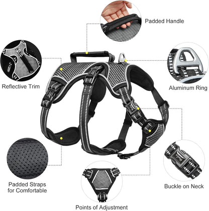 HEELE Dog Harness, Escape Proof Dog Harness, Release on Neck, No Pull Reflective Adjustable Vest with Durable Handle, Dog Harness for Outdoor Training Walking, Dog Harness for Large/Active Dogs, L6