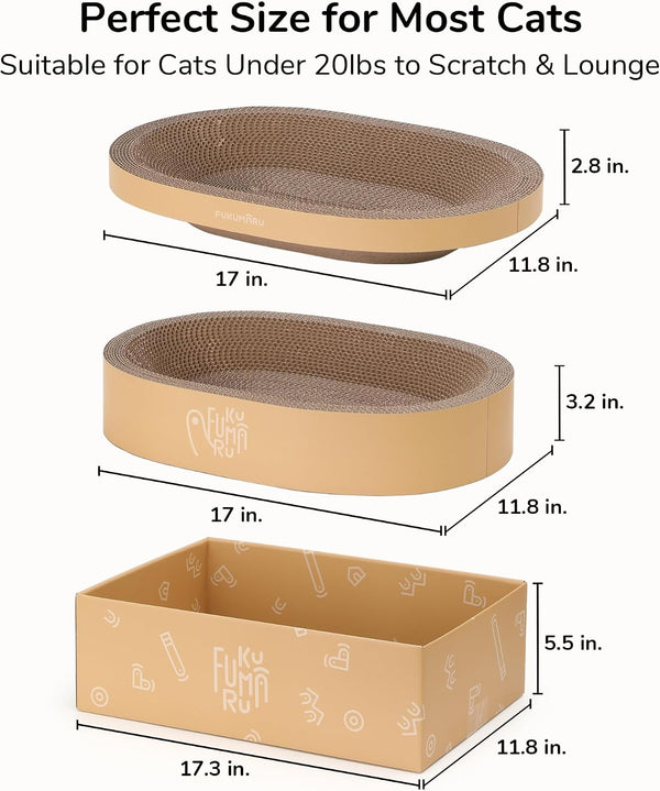 FUKUMARU 3PCS Cardboard Cat Scratcher Bed, Durable Oval Cat Scratch Pads | round Cats Scratching Board Set, Large Scratcher Box for Indoor Cats, Kitten Scratcher Bowl, Couch Sofa Furniture Protector6