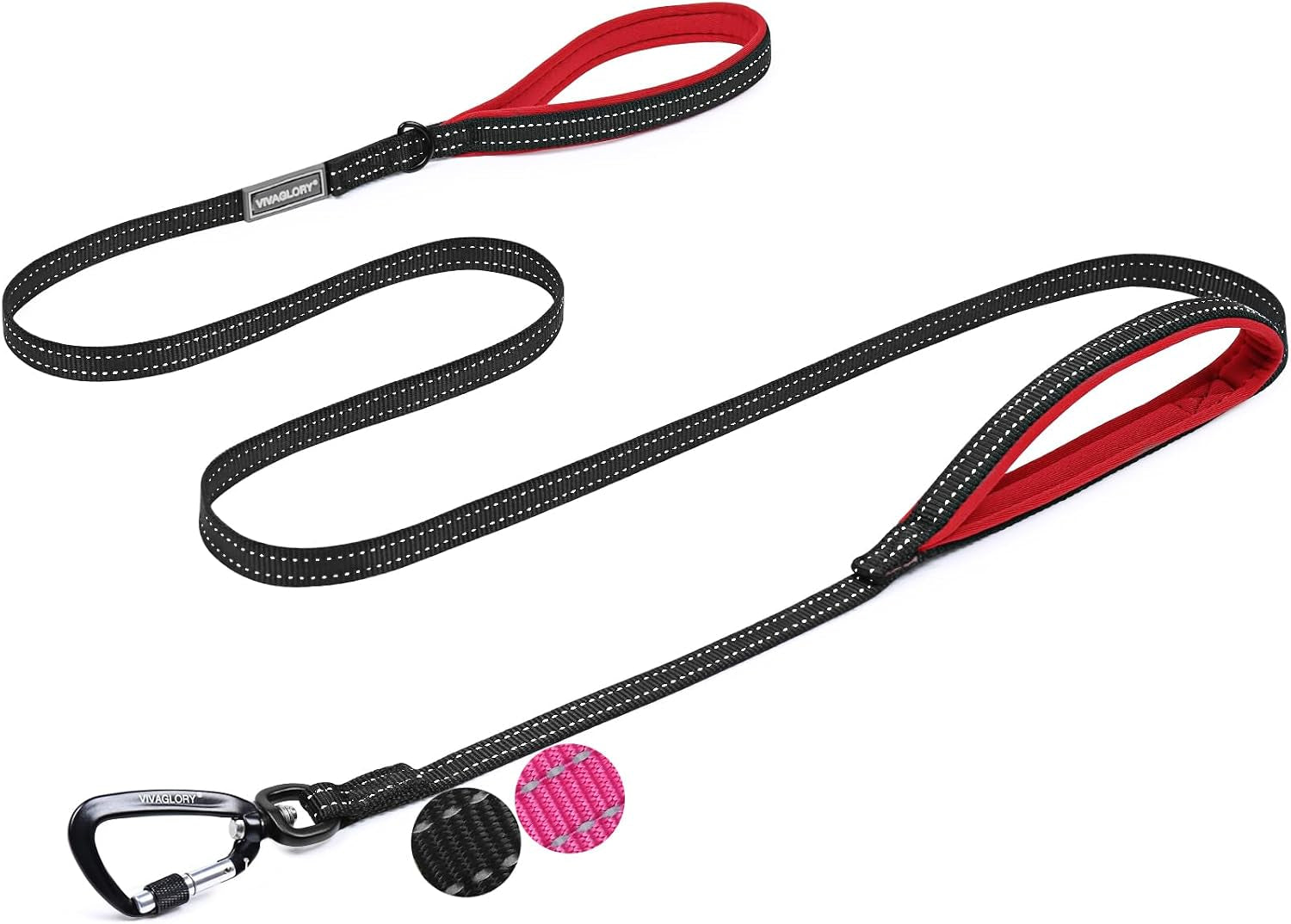 vivaglory-double-handle-dog-leash-twingrip-6ft-x-1in-navy-dog-leash-for-collar-with-traffic-handle-2-loop-for-walking-training-traffic-control-reflective-heavy-duty-puppy-pet