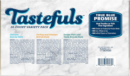 Blue Buffalo Tastefuls Wet Cat Food Paté Variety Pack (Chicken, Turkey & Chicken, Ocean Fish & Tuna) for Adult Cats, Made with Natural Ingredients, 5.5-Oz. Each (24 Cans)2