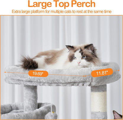 Heybly Cat Tree, 71-Inch-Tall Tower for Indoor Cats with 2 Perches HCT034W | Large Cat Furniture with 2 Big Condos, 2 Hammocks, Basket, Scratching Pad, Multi-Level Cat Condo, Light Gray4