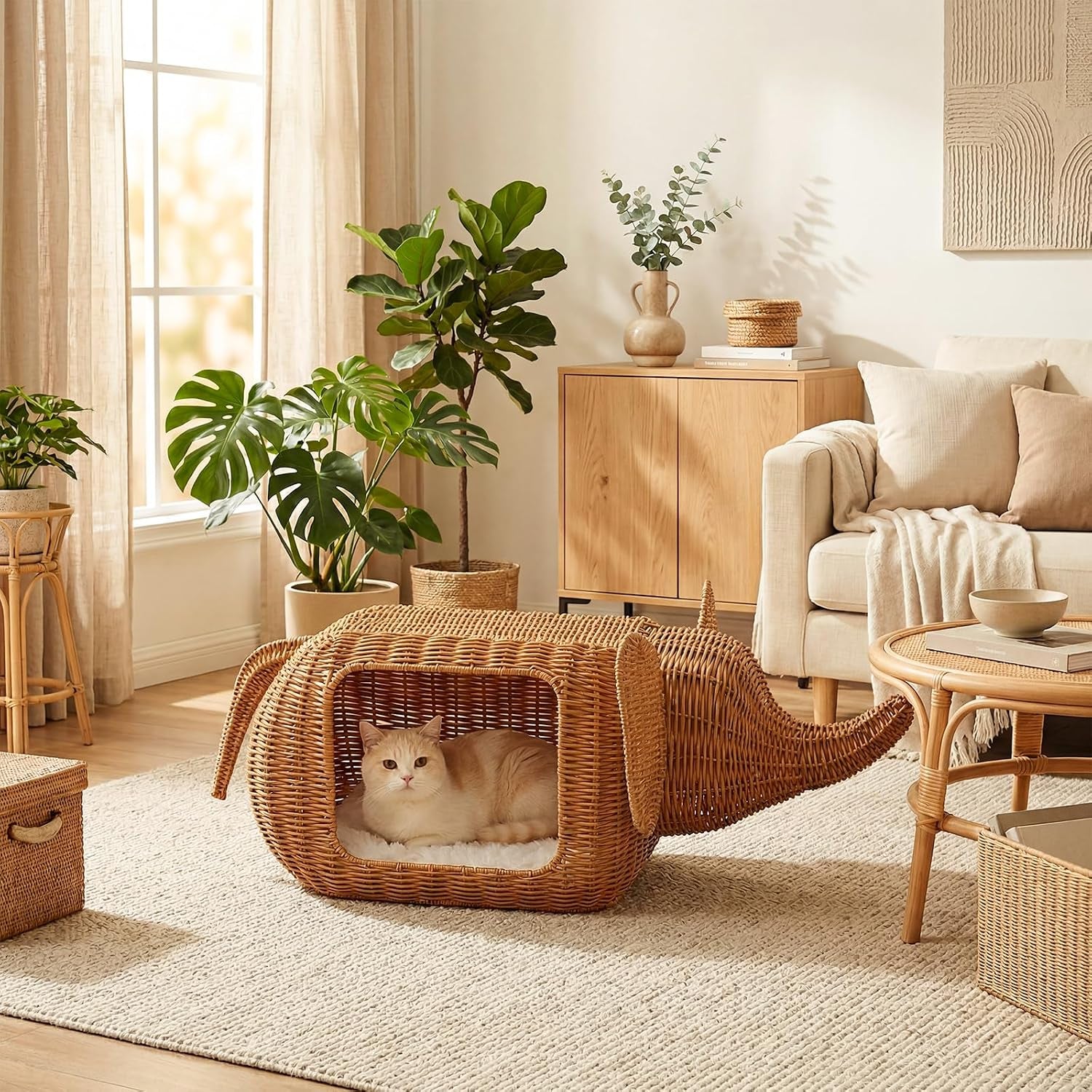 muttros-elephant-shaped-cat-condo-bed-for-indoor-cats-woven-cat-house-with-thick-plush-cushion-for-large-cats-and-kittens-sturdy-pet-hideaway-for-small-dogs-and-rabbits-35-x-12-x-13-inches