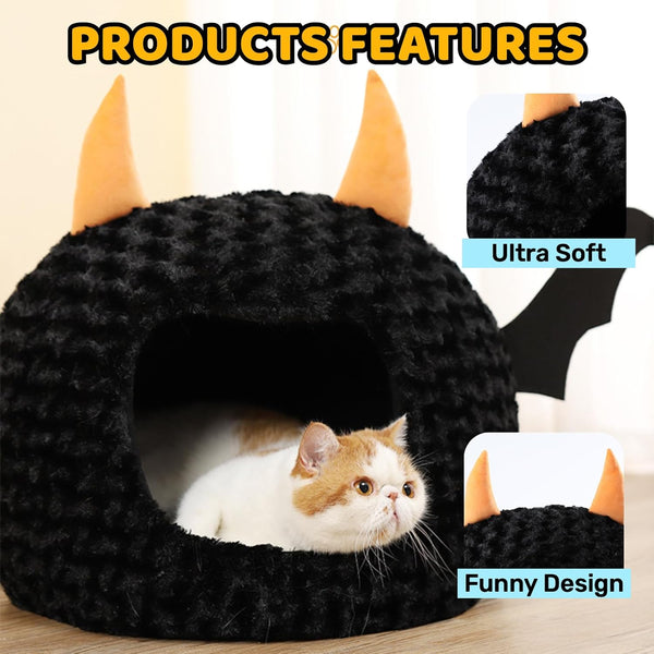 Funny Cat Bed Halloween Large Cat Cave Nest Warm Cute Kitten Bed Mattress Cartoon Ultra Soft Plush Removable Cushion4