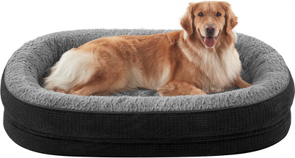 JOEJOY Orthopedic Dog Beds Large Sized Dog, XL Egg-Crate Memory Foam Pet Couch Bed with Bolster Sides, Waterproof Lining, Removable Washable Cover & Non-Slip Bottom, Grey30