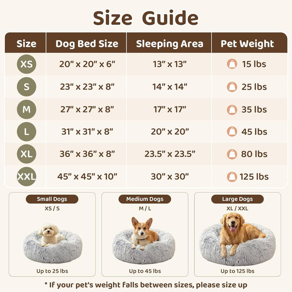 JOLLYVOGUE Small Dog Bed, Calming Soft Anti-Anxiety Donut Cat Bed, Washable round Fluffy Cushion for Small and Medium Pets (20")7