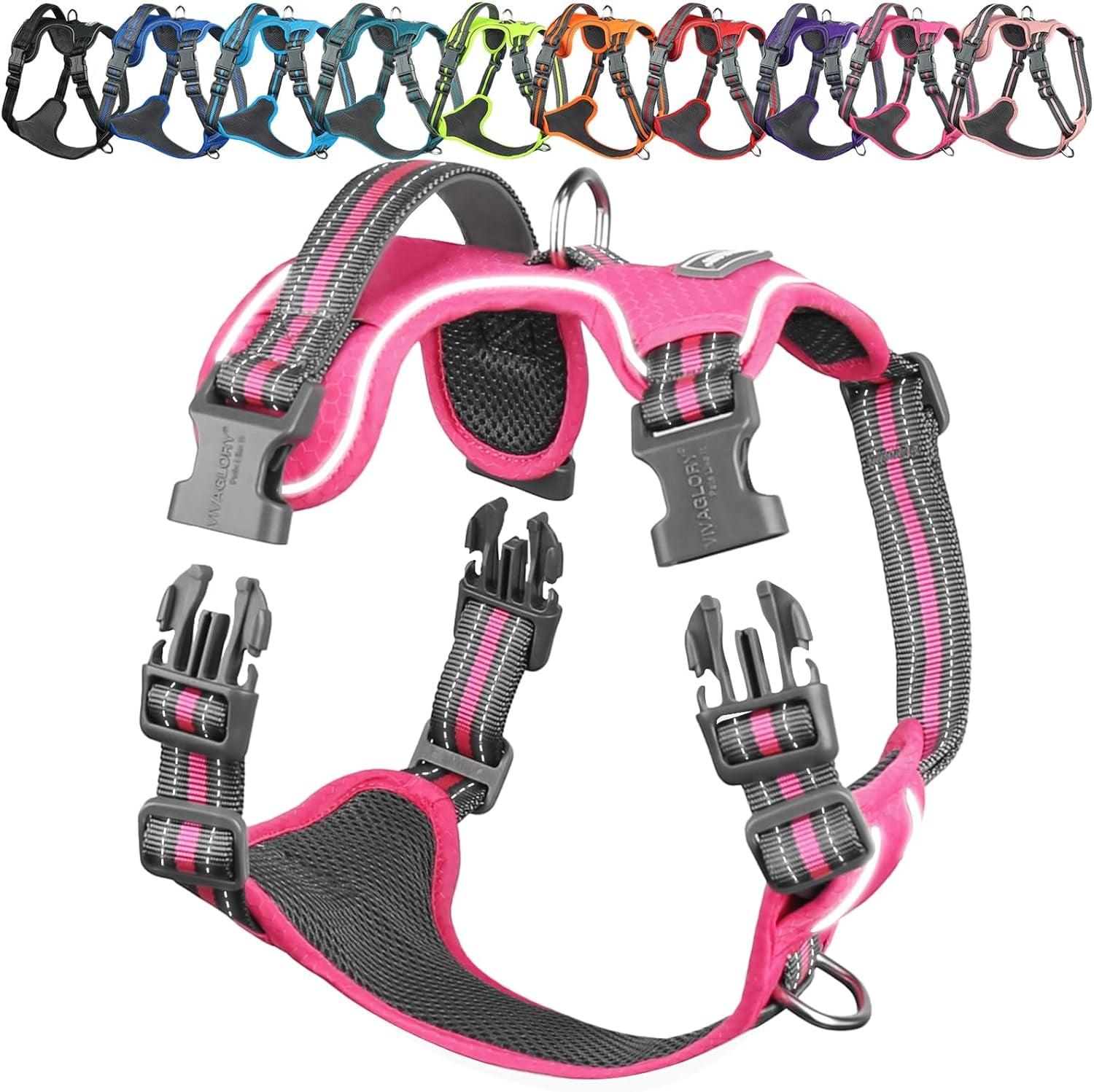 vivaglory-no-pull-dog-harness-vest-harness-l-orange-patterned-with-handle-front-and-back-clip-for-training-pulling-no-pull-escape-proof-padded-adjustable-for-pet-puppy