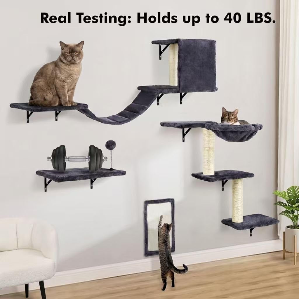 cat-wall-shelves-space-saving-wall-mounted-cat-climbing-set-for-large-cats-multi-level-climbing-system-wall-furniture-bed-steps-hammock-wall-scratcher-indoor-cat-40-lbs-small-place-corner-room