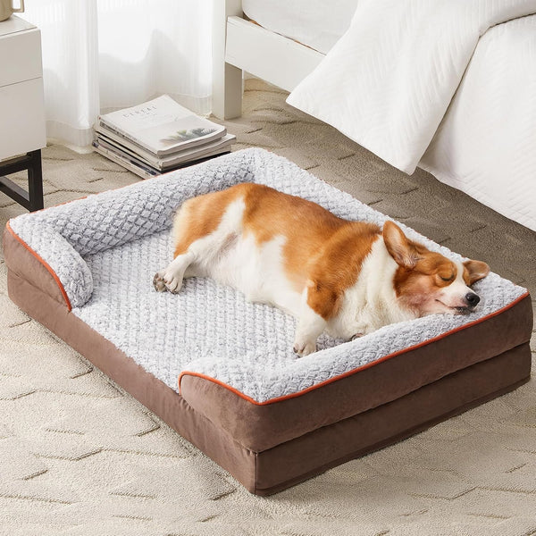LEXTRO Orthopedic Dog Beds for Large Dogs,42X30 Inch Extra Large Dog Bed, Egg Crate Foam Bed for Large Dogs, Big Pet Bed with Washable Removable Waterproof Pillow Cover and Anti-Slip Bottom, Grey12