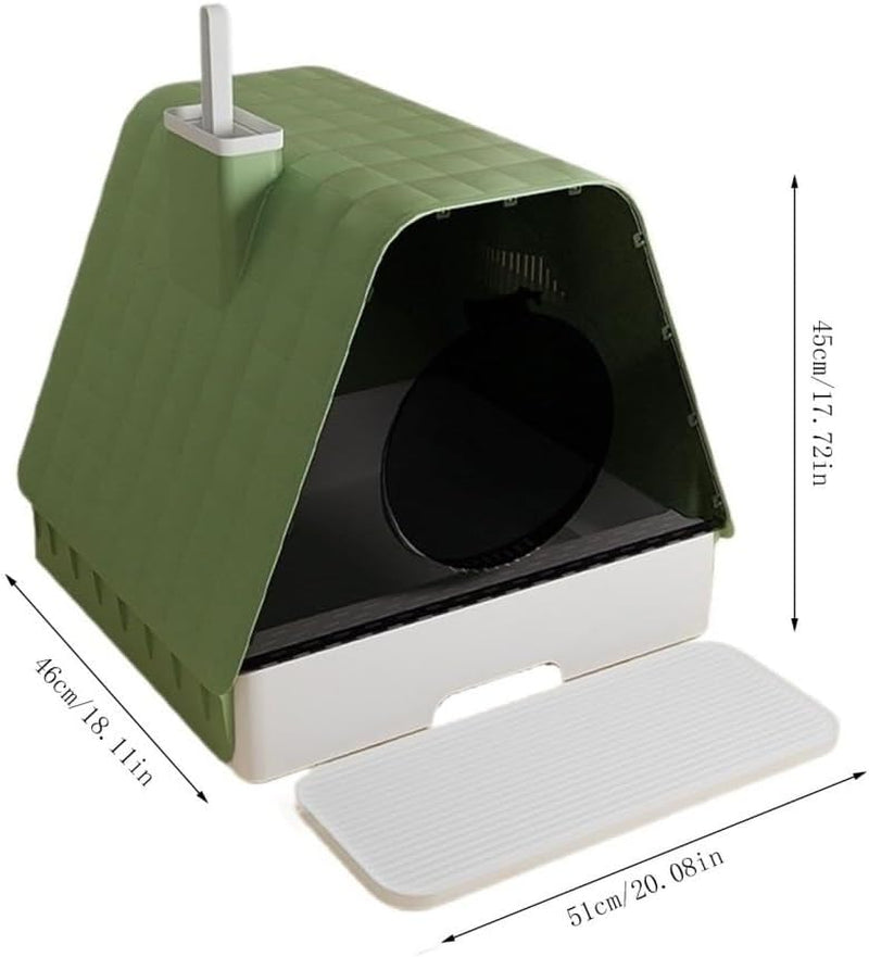 pet-supplies-enclosed-cat-litter-box-with-lid-anti-splash-drawer-scoop-pedalsgreen