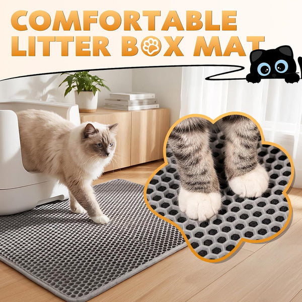 Cat Litter Mat 46"X26", Double Layer Waterproof Litterbox Mat, Gray | Non-Slip Backing, Washable for Easy Cleanup, Traps Stray Litter with Waterproof Honeycomb Large Grid That Is Urine-Proof.2