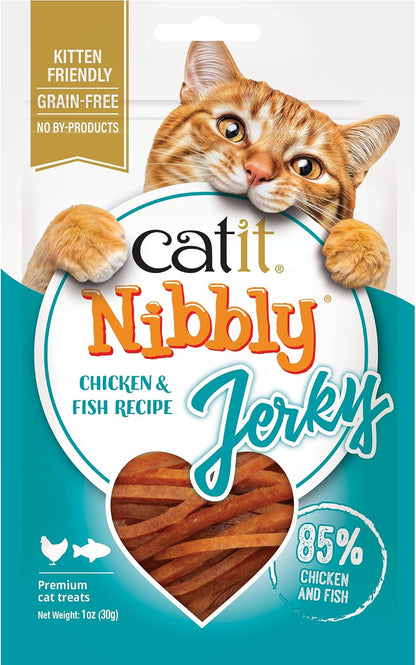 Catit Nibbly Jerky Cat Treats, Chicken & Fish Recipe - Grain-Free Cat Treat White, 1 Ounce (Pack of 2)14