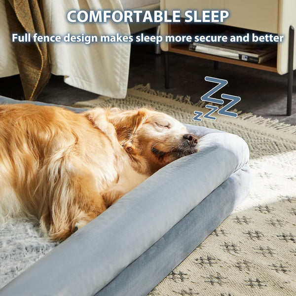 WNPETHOME XL Extra Large Dog Bed, Washable Dog Couch with Removable Waterproof Cover, Orthopedic Large Pet Sofa Bed with Bolster Sides for Sleeping | Washable Dog Couch with Removable Waterproof Cover, Large Pet Sofa Bed with Bolster Sides for Relaxing Grey 41X28 Inch2