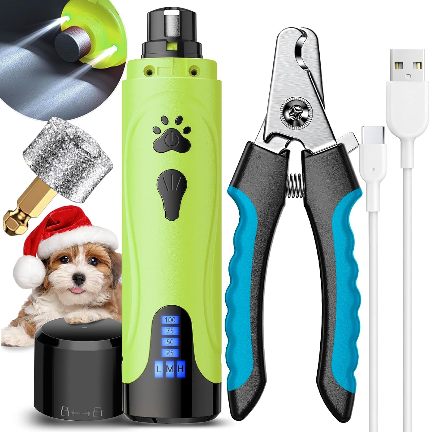 yabife-super-quiet-dog-nail-grinder-clippers-kit-with-2-led-lights-3-speeds-up-to-12-000-rpm-lower-than-30db-electric-pet-nail-trimmer-for-small-medium-large-dogs-and-cats