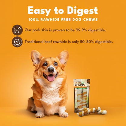 Pork Chomps Baked Pork Skin Dog Chews, 8 in Rolls, Chicken, 2 Count | Made with a Real Chicken Wrap over Oven-Baked Pork Skin - Rawhide-Free, Low in Fat, and Easy to Digest2