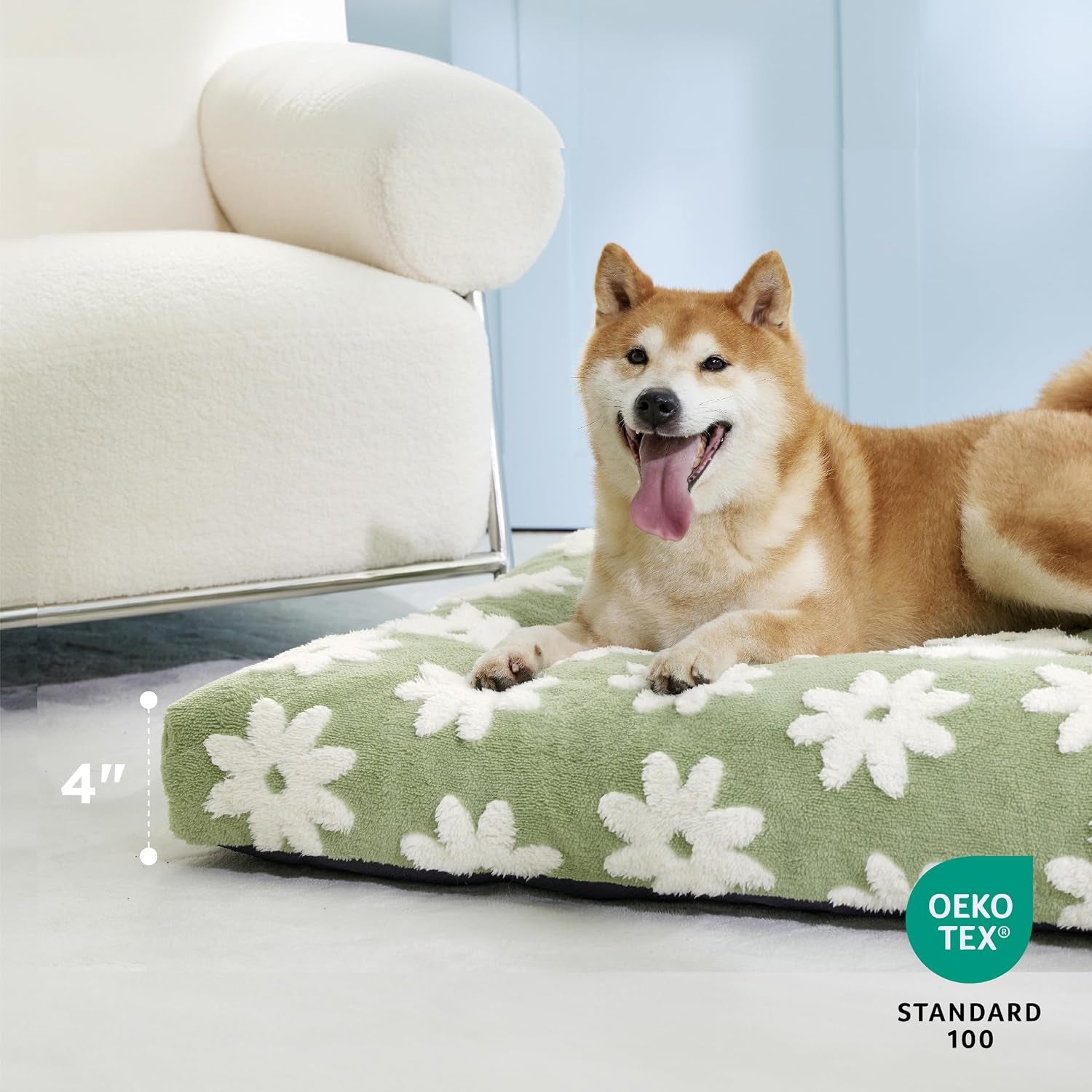 le-sure-cute-aesthetic-dog-bed-for-crate-jacquard-thick-pet-pillow-35x22-shredded-chopped-foam-modern-plush-crate-cushion-gift-for-large-dog-waterproof-washable-cover-nonslip-bottom-green