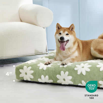 LE SURE Cute Aesthetic Dog Bed for Crate,Jacquard Thick Pet Pillow 35X22 | Shredded Chopped Foam,Modern Plush Crate Cushion Gift for Large Dog, Waterproof Washable Cover, Nonslip Bottom, Green2