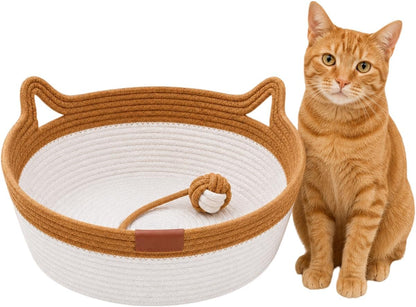 Large Scratchable Handwoven for Cats Stimulicat Handwoven Cat Basket, Cotton Rope Cat Bed round Pet Basket, Hand Woven Boho Cat Bed (Grey, without Cushion)8