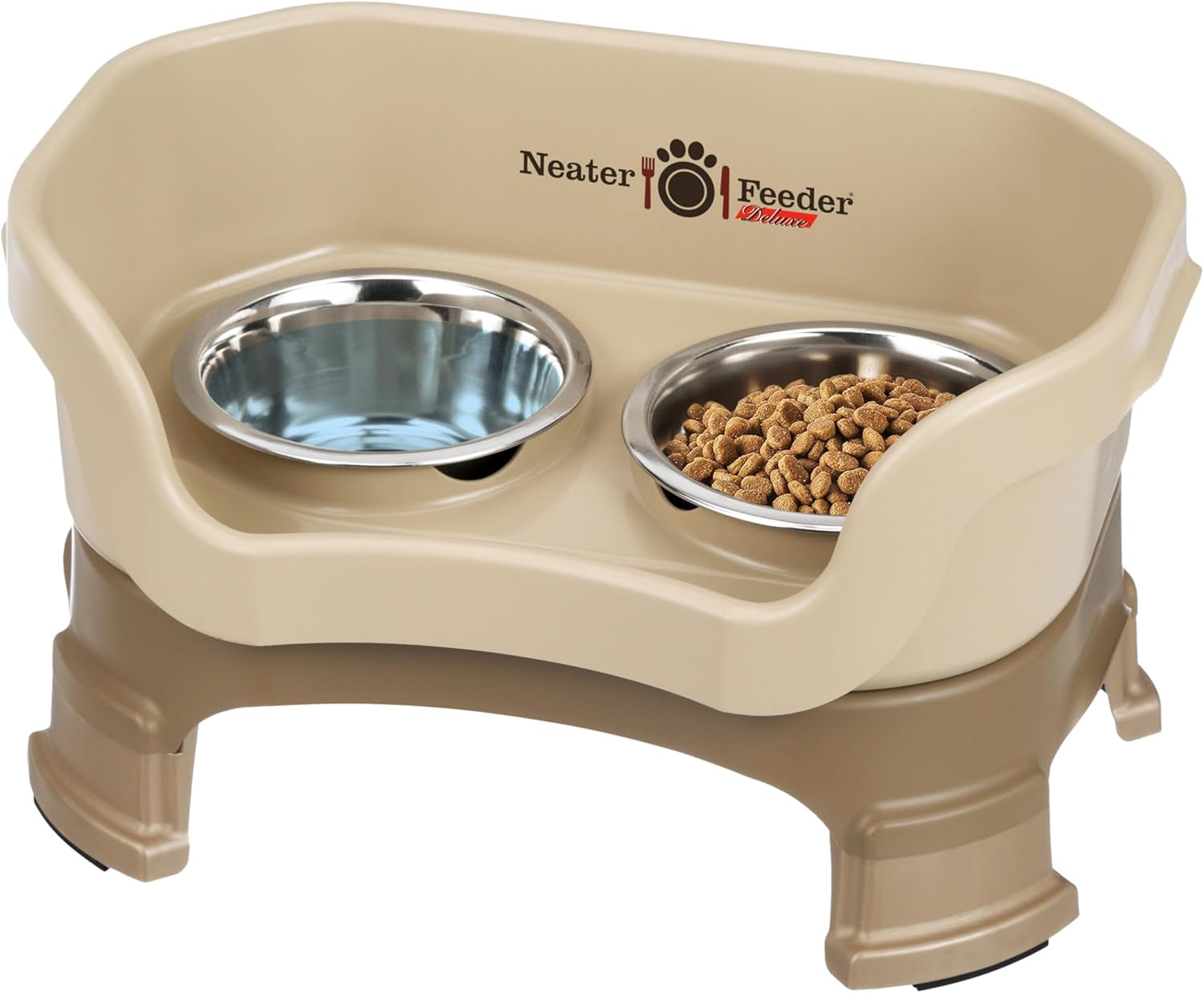 neater-feeder-deluxe-mess-proof-elevated-dog-bowls-for-small-dogs-up-to-19-lbs-2-height-adjustable-6-7-5-no-spill-raised-dog-bowl-stand-stainless-steel-food-bowl-set-made-in-usa-cappuccino