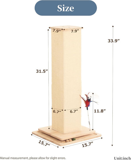 Sturdy Cat Scratching Post for Indoor Cats & Kittens, Classic Single Post with Sisal Rope, Jute Fiber, Wood Base10