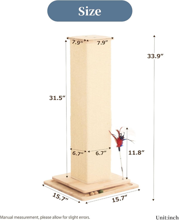 Sturdy Cat Scratching Post for Indoor Cats & Kittens, Classic Single Post with Sisal Rope, Jute Fiber, Wood Base10