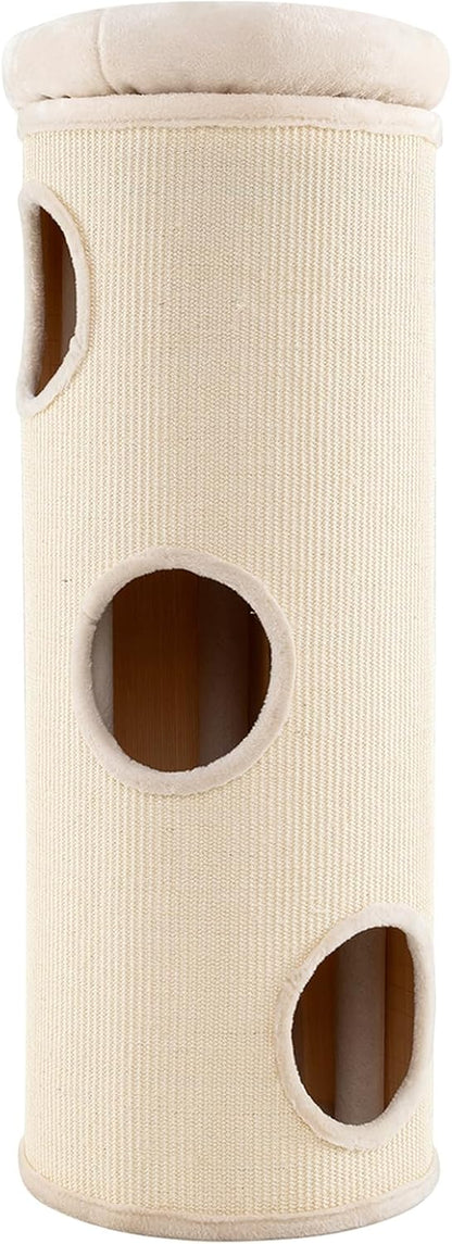 Tangkula 4 Story Cat Tree Condo, 49” Barrel-Shaped Cat House with Detachable Sisal Scratching Board, 3 Hideaways & Removable Soft Top Plush Bed, Interior Bamboo Mat, Modern Cat Tower for Indoor Cats9