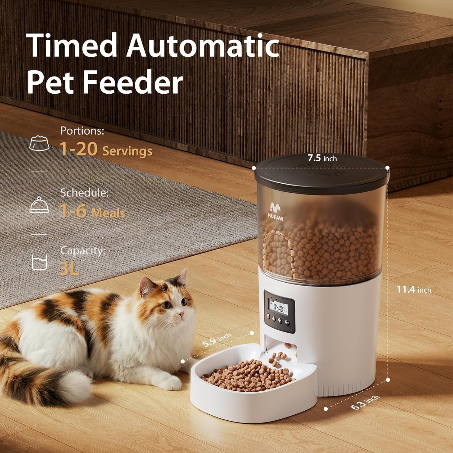 imipaw-automatic-cat-feeders-timed-cat-dry-food-dispenser-with-desiccant-bag-dual-power-supply-programmable-portion-size-6-meals-20-portions-per-day-auto-pet-feeder-for-cats-and-small-dog-white