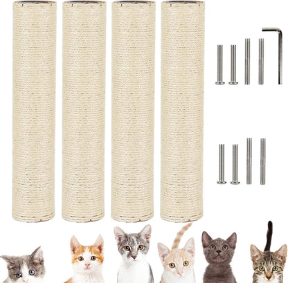 VCEPJH Cat Scratching Post Replacement for Indoor Cats 4Pcs 15.7In Cat Scratch Post Refill Pole Parts Sisal Rope Cat Furniture Protector with M8 Screws for Cat Tree Tower (White)1