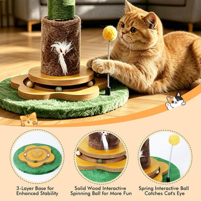 47'' Extra Tall Cat Scratching Post, Cute Cat Scratching Post for Indoor | Heavy Duty Vertical Scratcher with Natural Sisal Rope, Cat Toy Mouse, Balls Track Toy, Hanging Ball2
