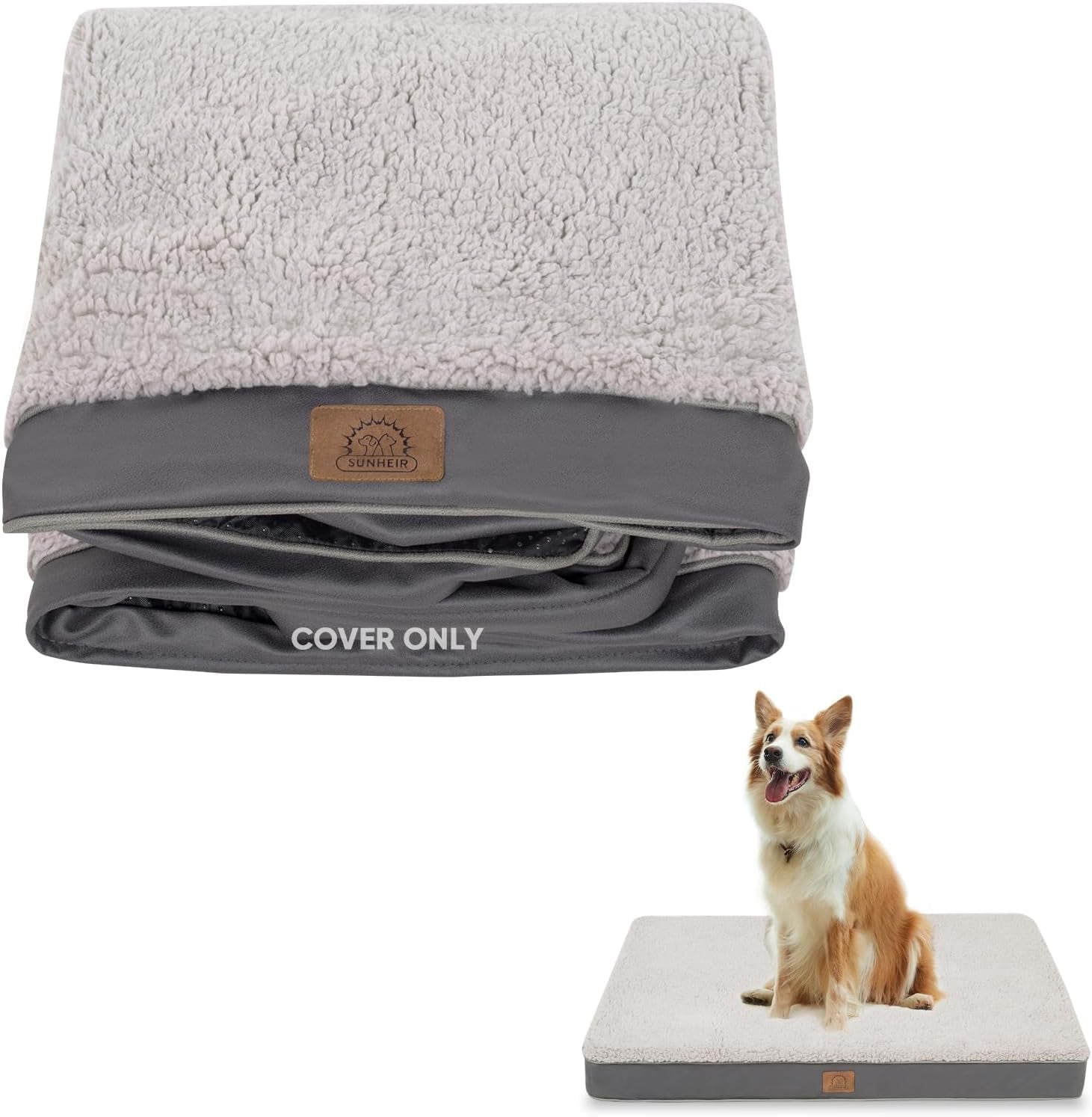 sunheir-washable-extra-large-dog-bed-covers-soft-plush-replacement-waterproof-dog-bed-liner-pet-bed-cover-with-zipper-44x32x3-inches-grey-cover-only