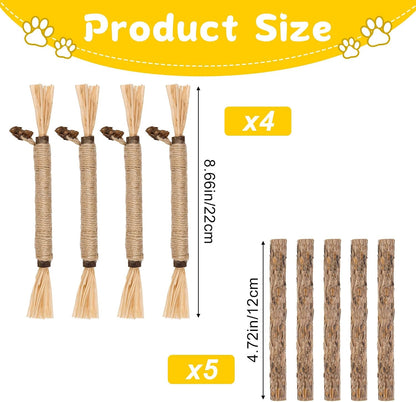 9 Pack Silvervine Sticks for Cats, Natural Cat Chew Stick Toys Set | Matatabi Dental Care Cat Treat for Indoor Cats/Kittens Dental Care Teeth Cleaning/Play2