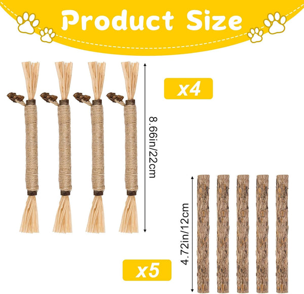 9 Pack Silvervine Sticks for Cats, Natural Cat Chew Stick Toys Set | Matatabi Dental Care Cat Treat for Indoor Cats/Kittens Dental Care Teeth Cleaning/Play2