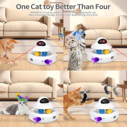 MOHAYA Cat Toys，4-In-1 Interactive Cat Toy for Indoor Cats with Laser, Fluttering Butterfly, Moving Feather and Track Balls - USB Rechargeable Self-Play Kitten Toy (White)2