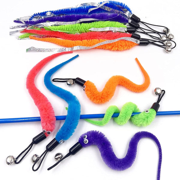 Cat Toy Worm Refills, 15 Pieces Interactive Cat Wand Attachments Worms Toy for Indoor Cats4