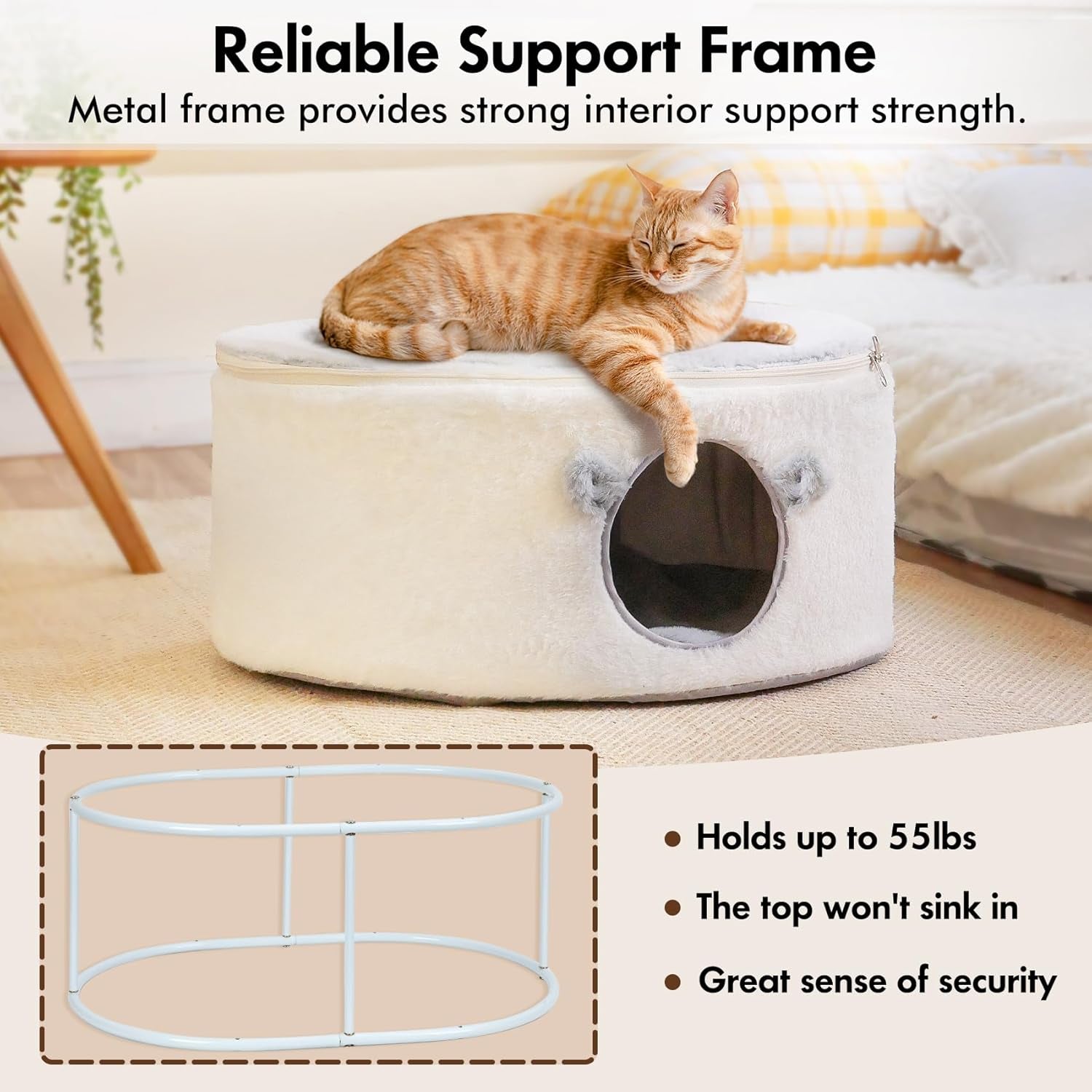 zoratoo-enclosed-cat-house-for-indoor-cats-pet-cave-with-washable-cover-portable-raised-pet-bed-sturdy-metal-frame-detachable-washable-cover-oval-shape-cuddle-bed-for-sleeping-kittens