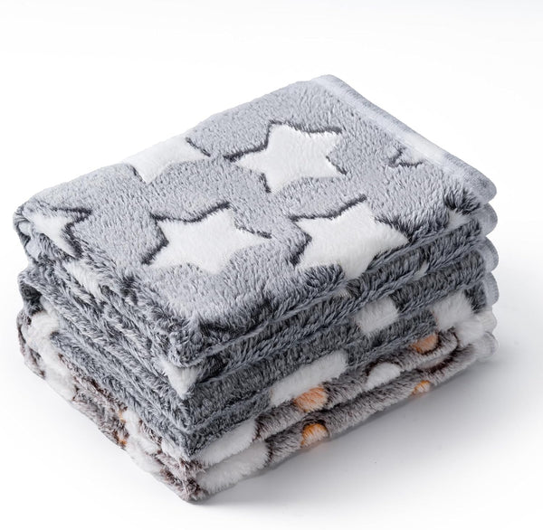 1 Pack 3 Blankets Super Soft Fluffy Premium Fleece Pet Blanket Flannel Paw Printed Throw for Dog Puppy Cat (Small 23X16'', Brown, Pink, White)11