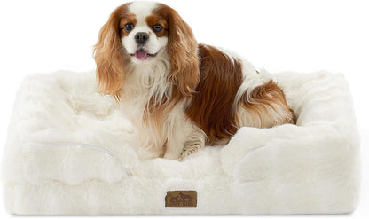 COZY KISS Orthopedic Dog Bed for Extra Large Dog 44X32 Inch, XL Faux Fur Pet Sofa, Bolster Foam Bed with Sides, Non-Slip and Egg-Crate Big Dog Couch Bed with Washable Removable Cover, Beige12