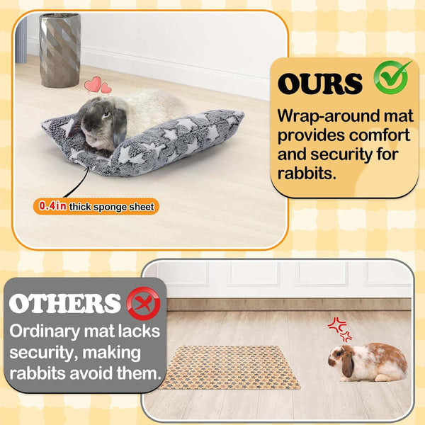MEWTOGO 15.7" X 14" Bunny Bed for Rabbit Cage - Thickened Soft Prevent Sore Hocks Plush Mat with Cotton Lounger Pillows, Small Animal Flop Mat for Hutch Sleeping Indoor, Gray-Star2