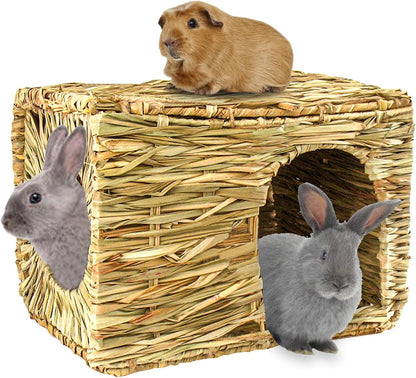 HERCOCCI Extra Large Grass House for Rabbit, Foldable & Comfortable House | Small Animal Hut Play Hideaway Bed Hay Mat Chew Toy for Bunny Guinea Pig Hamster Chinchilla (1 Pack)1
