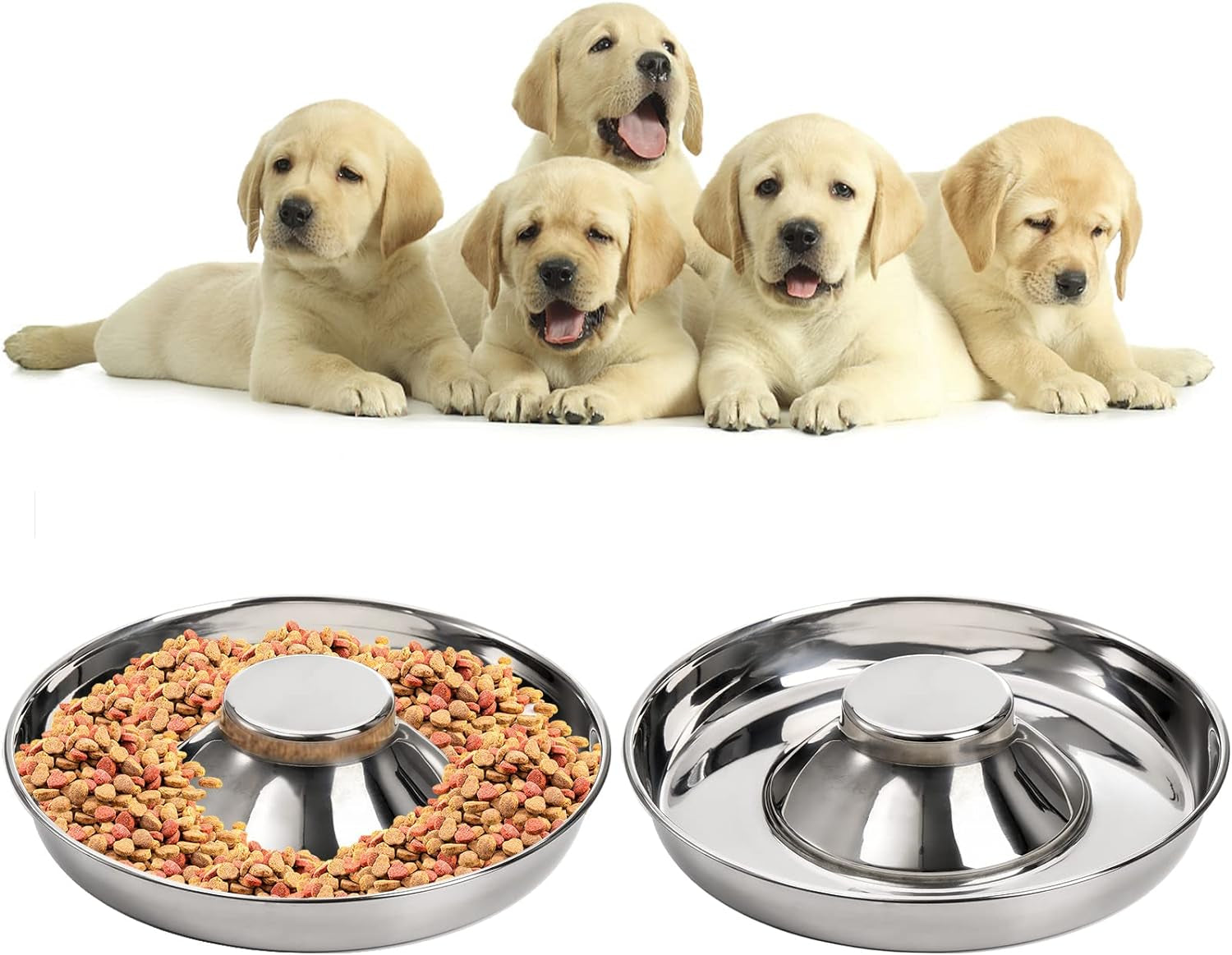 soujoy-2-pack-stainless-steel-puppy-bowls-pet-slow-feeder-bowls-non-skid-dog-food-and-water-bowl-feeding-weaning-for-small-medium-large-dogs-cat-pets-multiple-puppies