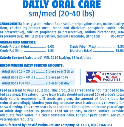 Dentalife Purina Daily Oral Care Dental Dog Treats, Small/Medium, 60 Ct | for Small and Medium Dogs 20-40 Lbs, Chicken-Flavored Dental Chews, Freshen Breath and Fight Tartar Buildup, Made in the USA7