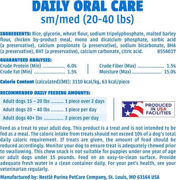 Dentalife Purina Daily Oral Care Dental Dog Treats, Small/Medium, 60 Ct | for Small and Medium Dogs 20-40 Lbs, Chicken-Flavored Dental Chews, Freshen Breath and Fight Tartar Buildup, Made in the USA7