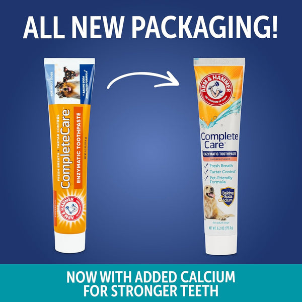 Arm & Hammer Complete Care Enzymatic Dog Toothpaste, Chicken, 6.2 Oz | Fluoride-Free Formula with Baking Soda and Calcium Fights Plaque and Tartar, Freshens Breath, Value Size2